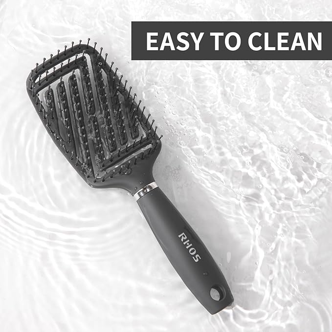 RHOS Curved Vented Detangling Hair Brush for Men, Faster Blow Drying/Styling,Paddle Vent Detangler Brush for Short,Thin,Bangs,Wet&Dry Hair(Gray)