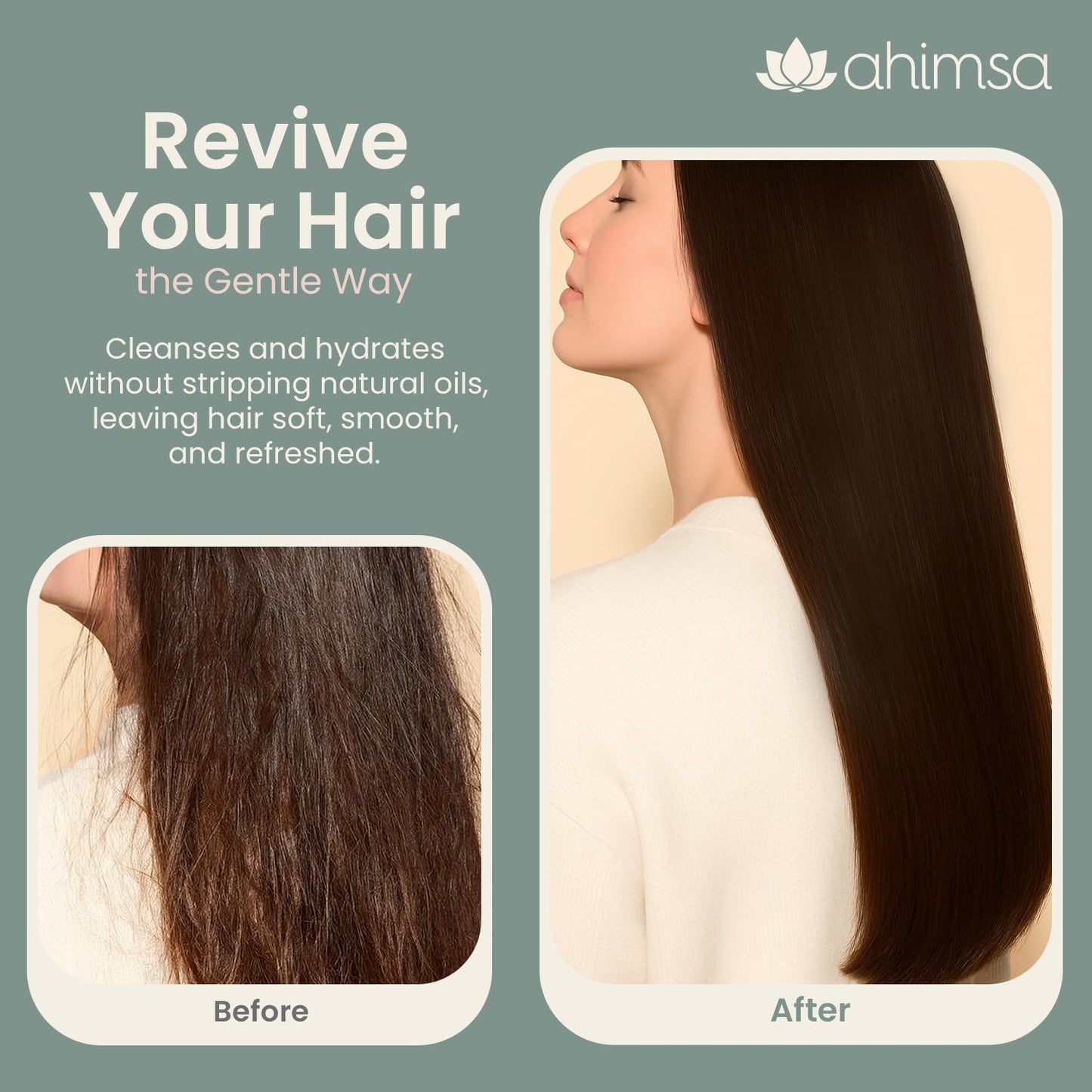 Ahimsa Gentle Daily Shampoo, Organic and Gentle Hydrating Shampoo for Dry, Curly & Color Treated Hair, Moisturizing Shampoos for Daily Use with Indian Gooseberry & Jasmine Essential Oil, Made in USA