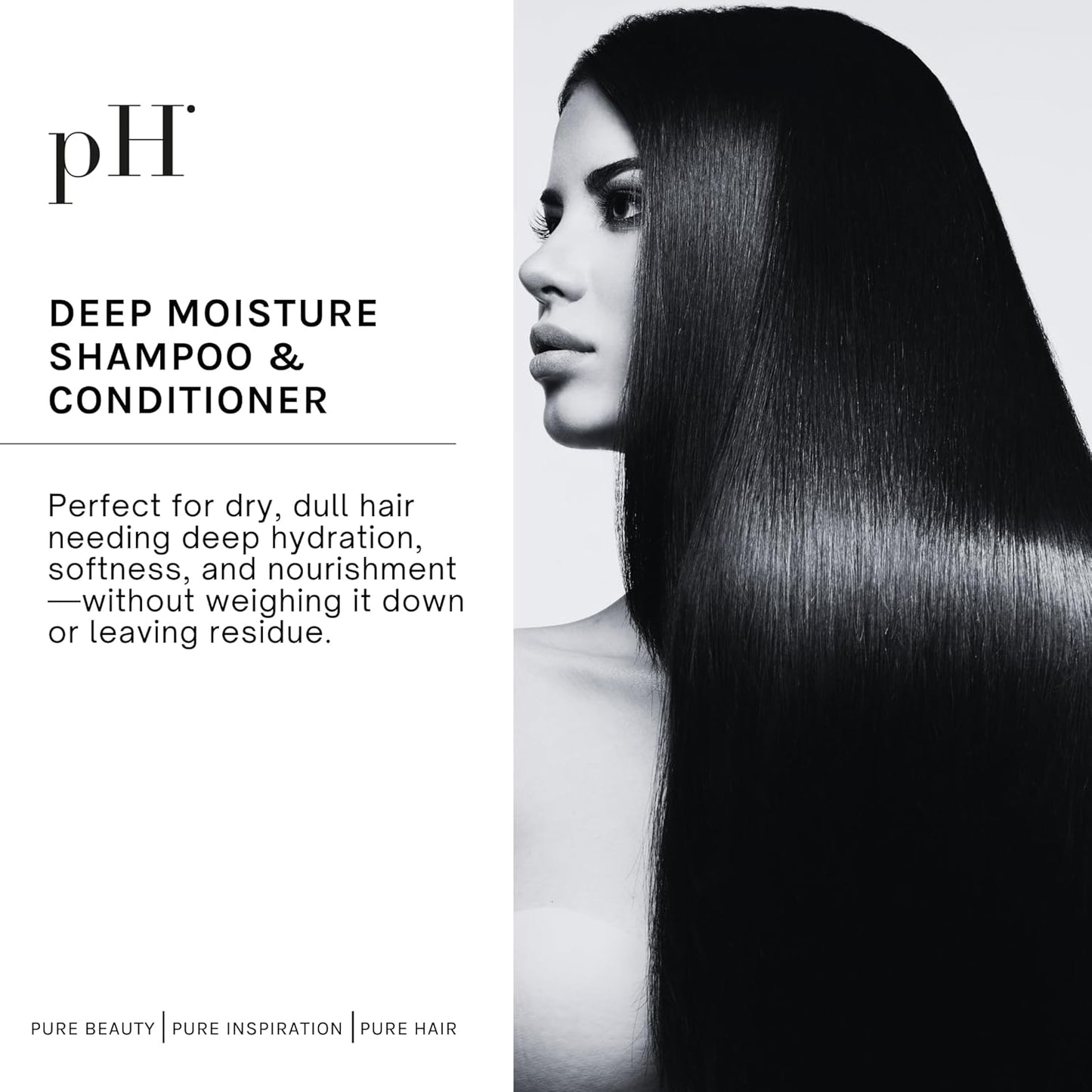 pH PURE HAIR Deep Moisture Shampoo and Conditioner Set - Hydrating and Moisturizing Shampoo and Conditioner - Dry Hair - Enriched with Kokum Nut Butter and Rose Extract (3.38 Oz each)