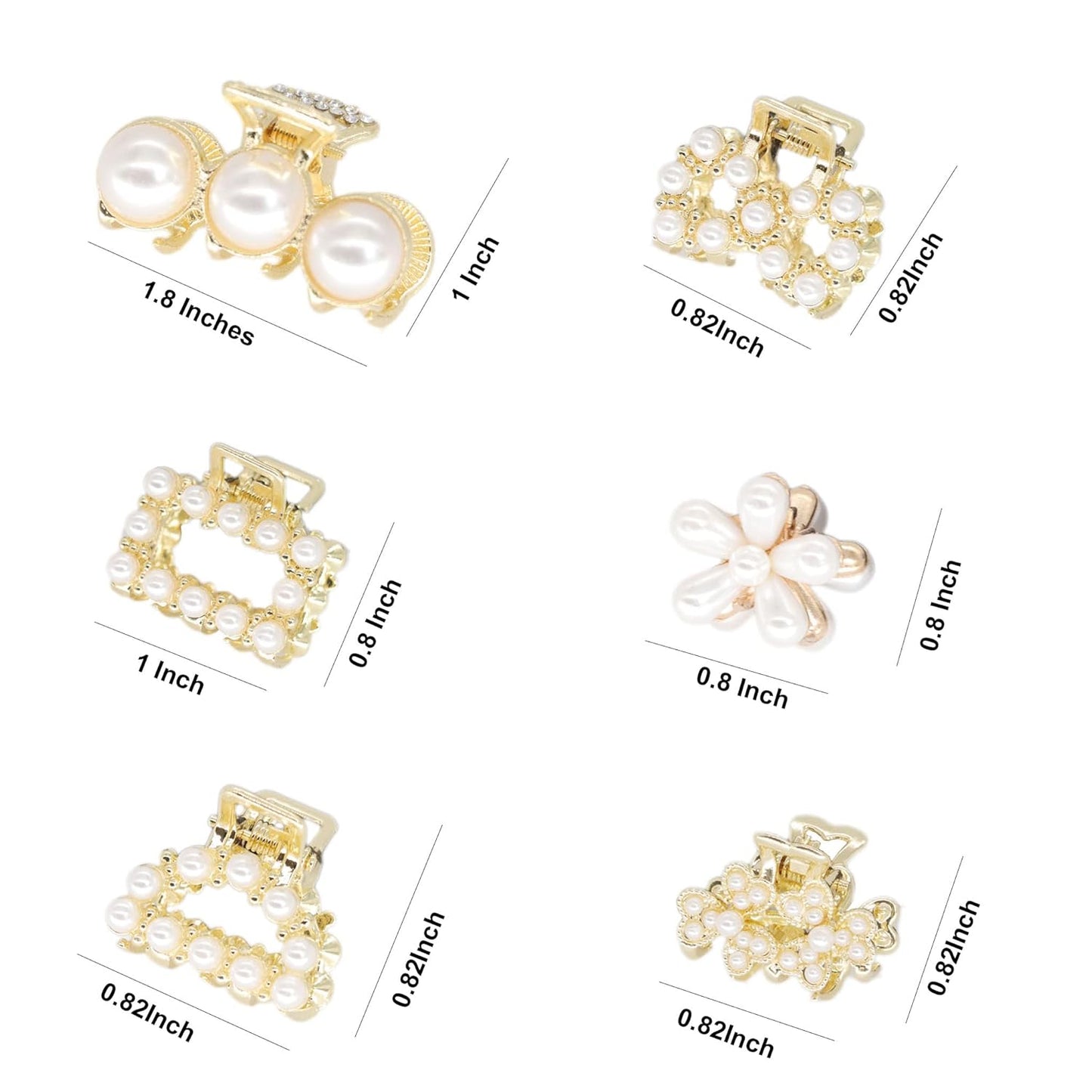 6PCS Sweet Mini Meatl Claw Clip With Pearl, Barrettes Claw Crab Hairpins Styling Fashion Hair Accessories for Women Girl