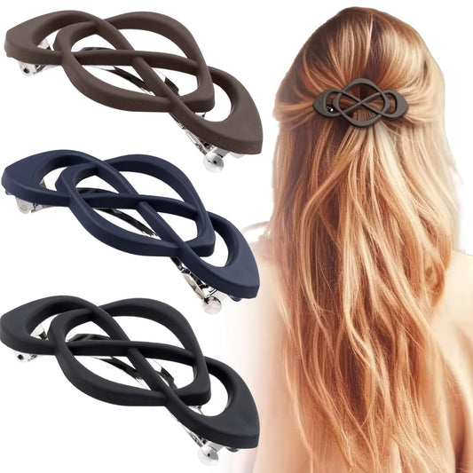 3 Pcs Vintage French Barrette Clips, Decorative Strong Hold Grip Barrette Hair Clip, No Slip Styling French Hair Accessories for Women (Black+Brown+Dark Blue)