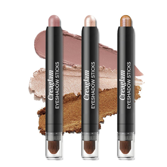 Eyeshadow Stick 3Pcs Set, Waterproof & Crease-Proof, Easy Blendable Makeup Pencil for Beginners, Color Includes Matte Dusty Pink & Shimmer Peach & Fenugreek, 1.9g Each Stick