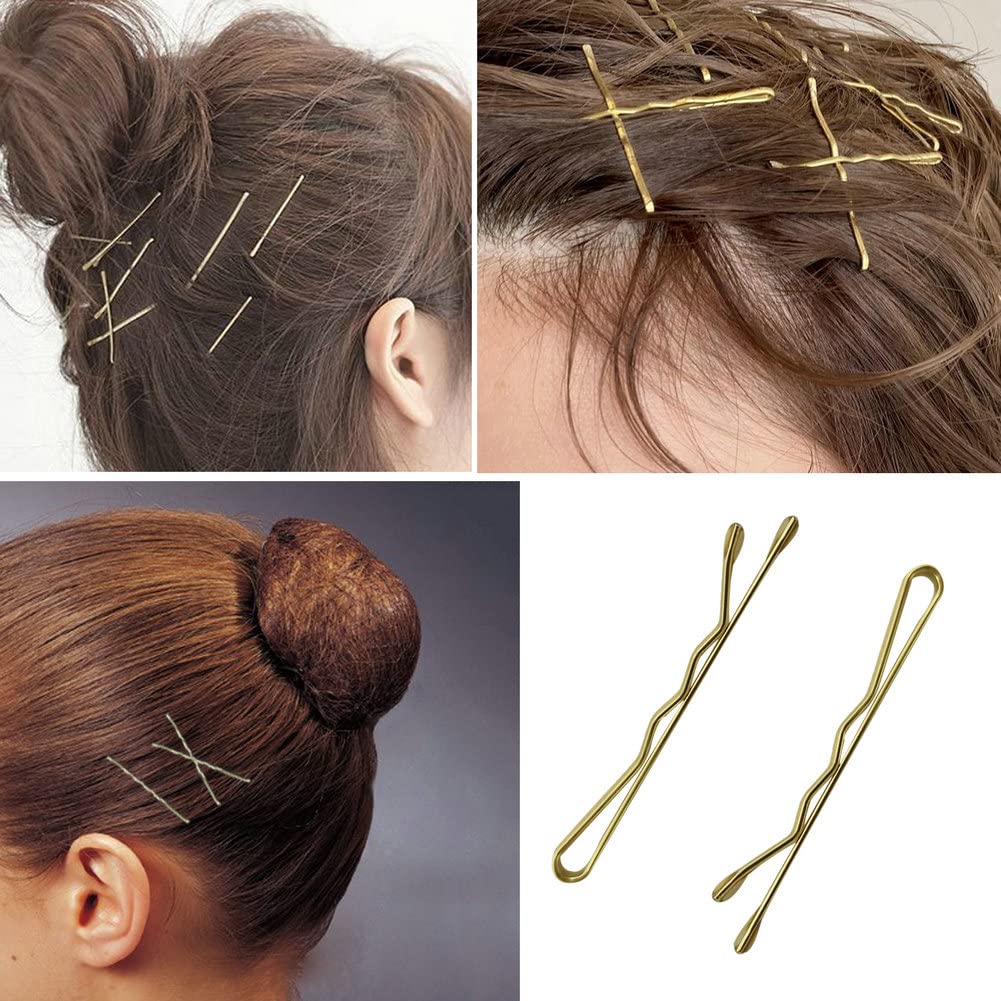 220 Count Mini Wavy 1.38 Inch Blonde Bobby Pins, YINGFENG Small Gold Hair Clips with Storage Box for Updos, Metal Hair Clips for Kids, Girls and Women, Suitable for All Hair Types