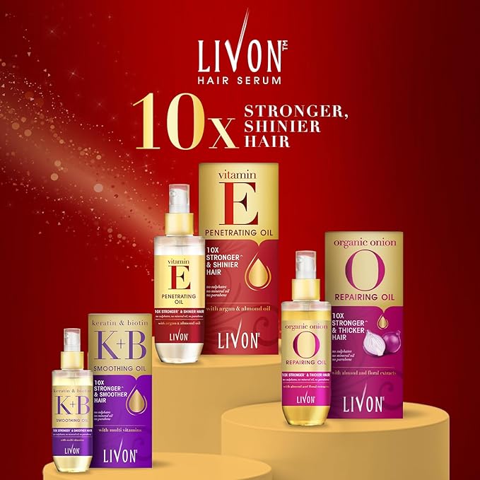 Livon Hair Serum for Men & Women | Frizz free & shinier hair | Sulphate & Paraben free| All Hair Types | Lightweight & Non Greasy | Vitamin E Serum Oil | Enriched with Argan & Almond Oil | 3.3 Fl.oz