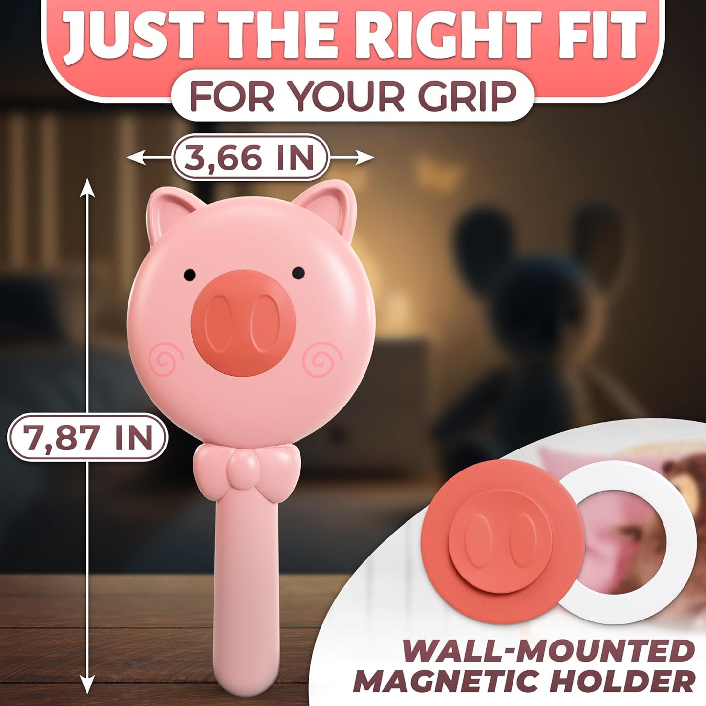 Retractable Hair Brush Pink Pig Designed - Compact 7.87 х 3.66 Inches Self Cleaning Hair Brush for Women with Magnetic Attach - Effective Detangling & Self Cleaning Hairbrushes with Soft Bristles