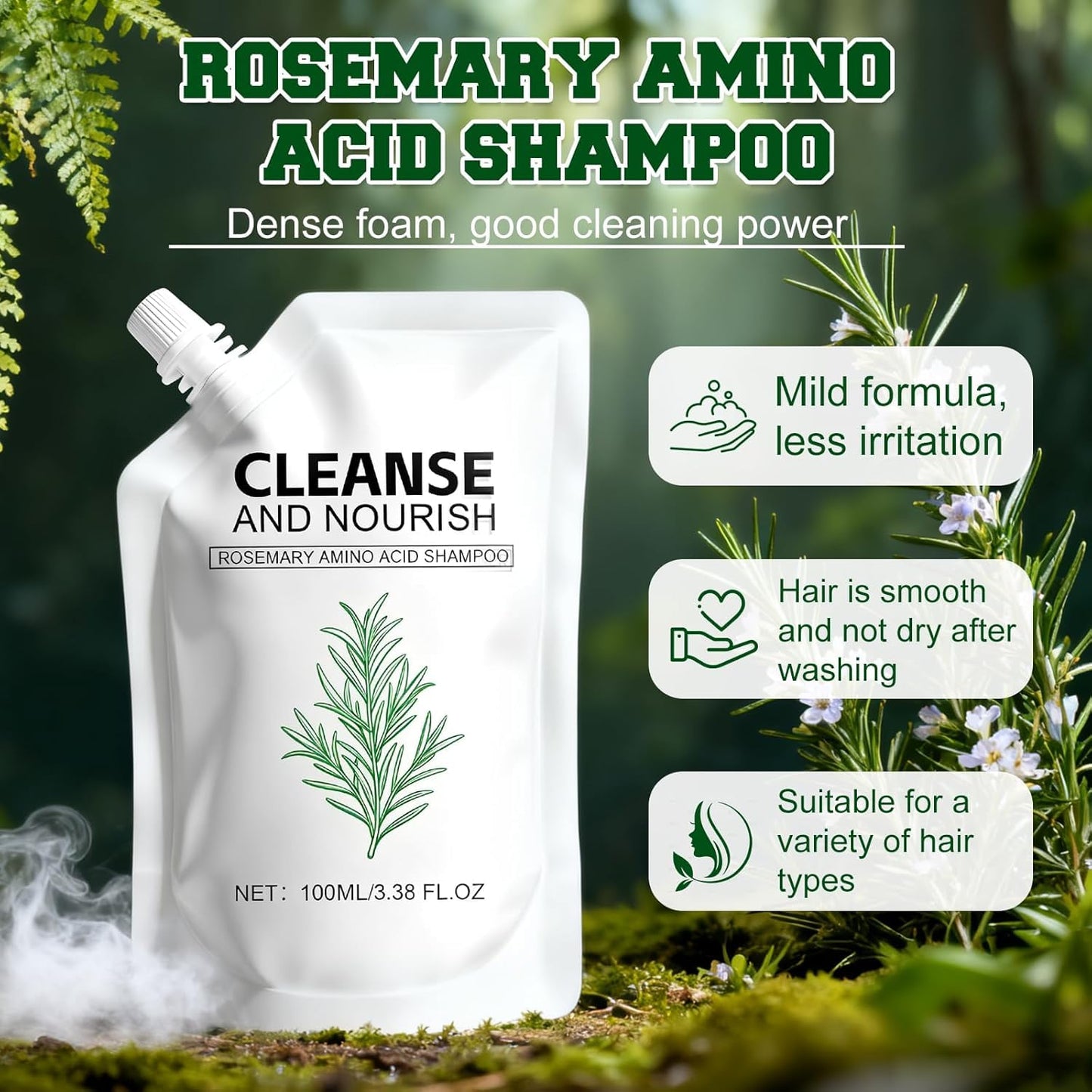 2PCS Rosemary Amino Acid Shampoo, Hair Growth Shampoo for Thinning Hair Women and Men Hair Loss, Controls Oily, Thicken & Strengthen Scalp