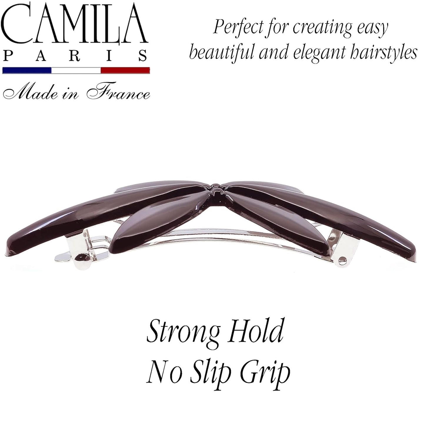 Camila Paris CP2426 French Hair Barrette Clip for Girls Flower, Tortoise Automatic Clasp Strong Hold Grip Hair Clips for Women, No Slip and Durable Styling Girls Hair Accessories, Made in France