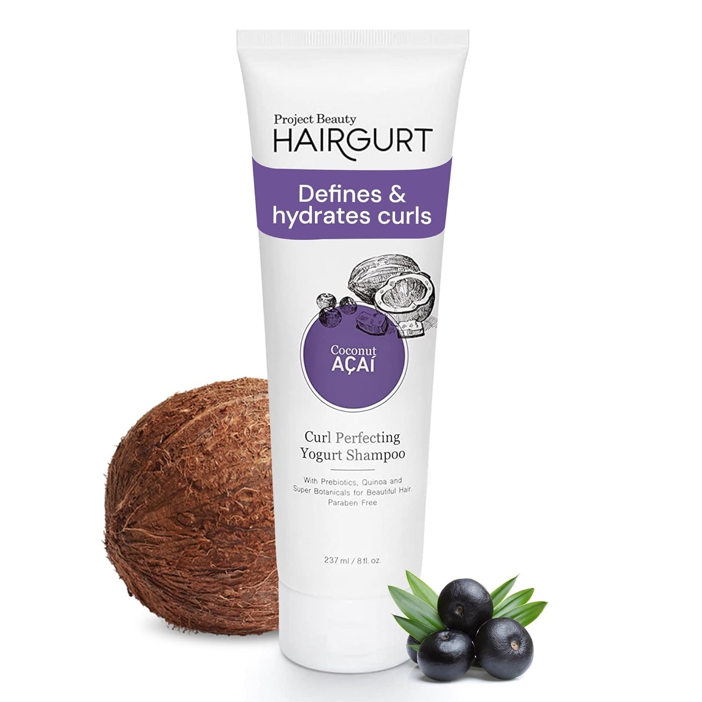Coconut Acai Curl Perfecting Yogurt Shampoo – Enhances Curly & Wavy Hair – Sulfate-Free, Natural Formula, 8 oz