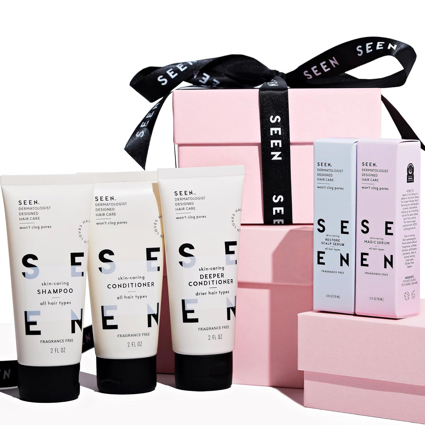 SEEN Discovery Kit - Fragrance Free - Non-Comedogenic & Hair Set- Dermatologist-Developed - Safe for Sensitive, Eczema & Acne Prone Skin