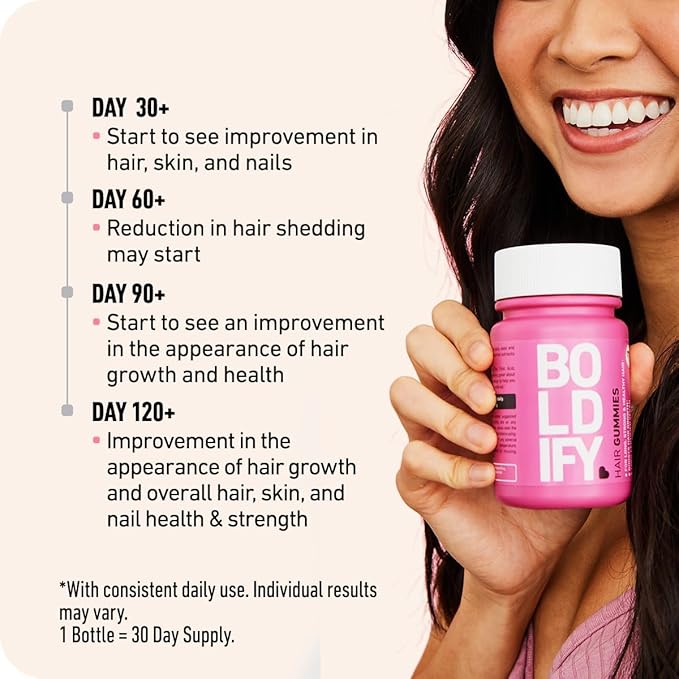 Boldify Hair Growth Gummies - Sugar-Free Biotin Gummies - Fast-Acting Vegan Vitamins for Skin, Nails, and Hair - 5000mcg Biotin/Serving, 30-Day Supply - Natural Strawberry Flavor