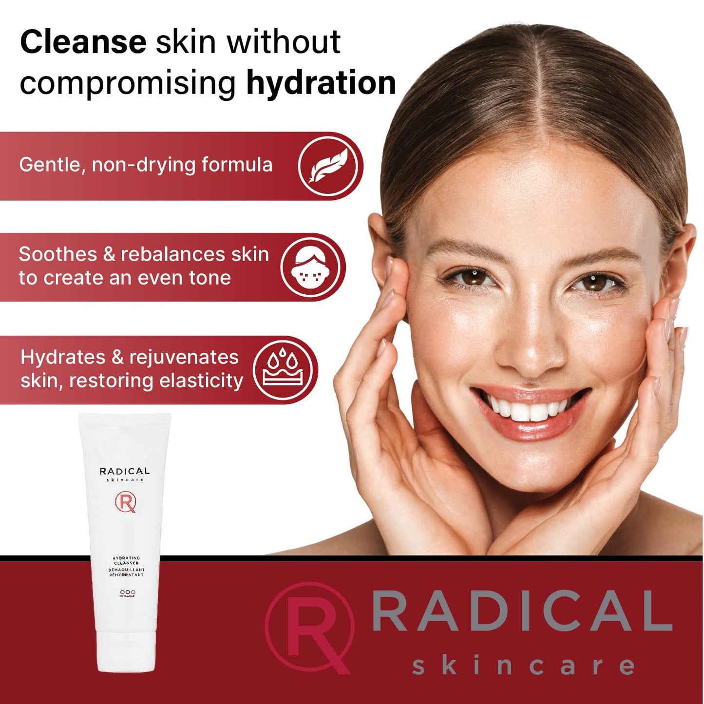 Radical Skincare Hydrating Cleanser- Antioxidant Rich, Non-Drying, Gentle Formula Promotes Cell Turnover | For All Skin Types | Paraben & Cruelty Free | Clinically Proven Results (4 Fl Oz, 2 Pack)
