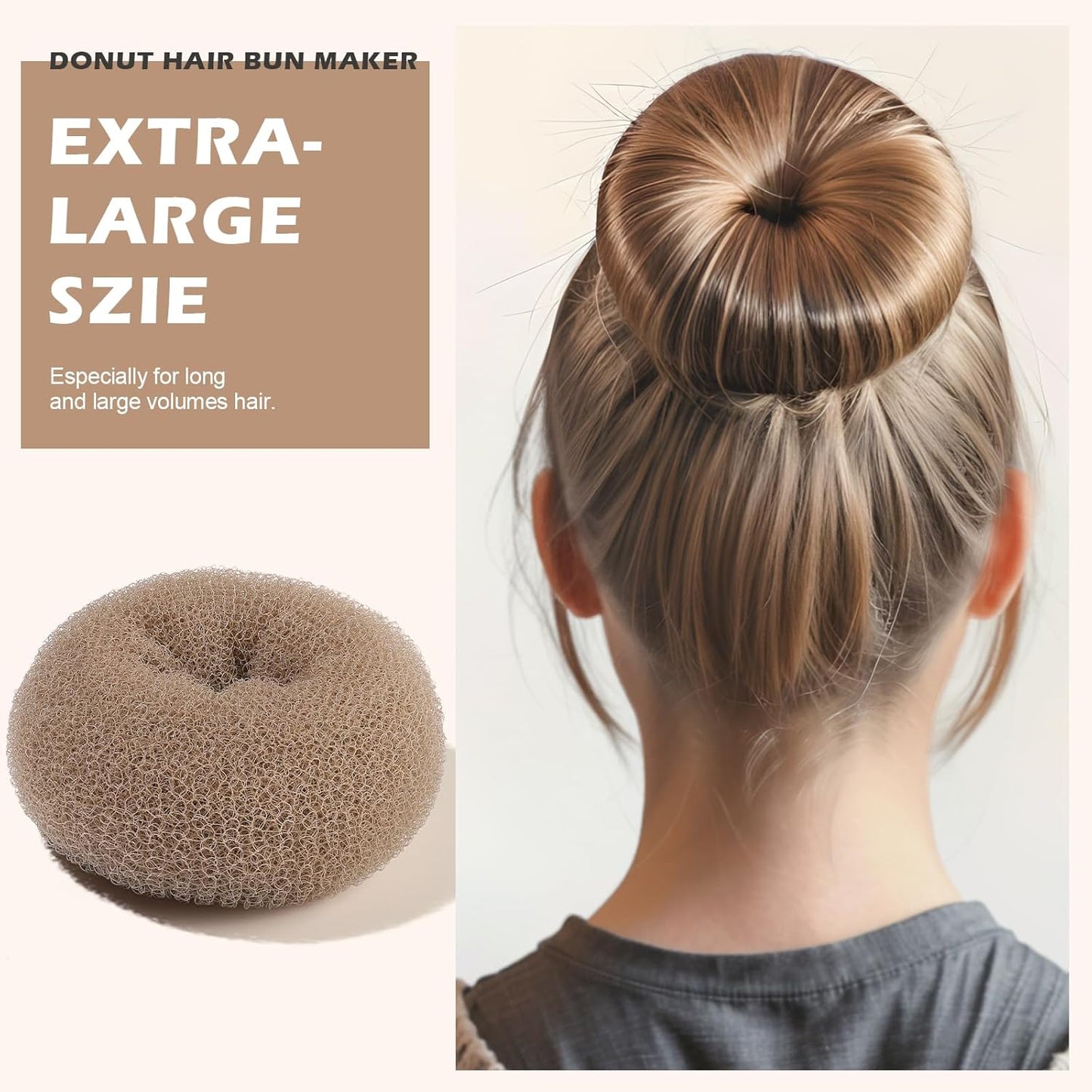 Teenitor Donut Hair Bun Maker 7 Pieces, Bun Maker Set with Hair Bun Makers (1 extra-large, 2 large, 2 medium and 2 small), 5 pieces Hair Elastic Bands, 20 pieces Hair Pins, Tan Color