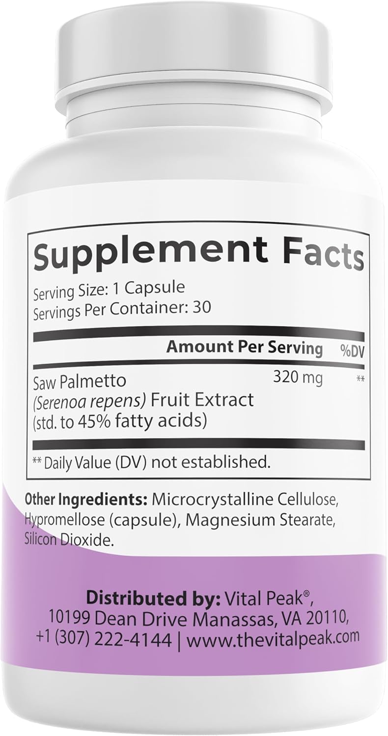 Saw Palmetto Peak 320 mg - Herbal Supplement for Hair Growth and Urinary Health - Vegan, Gluten Free, Dairy Free, Non-GMO - 30 Capsules