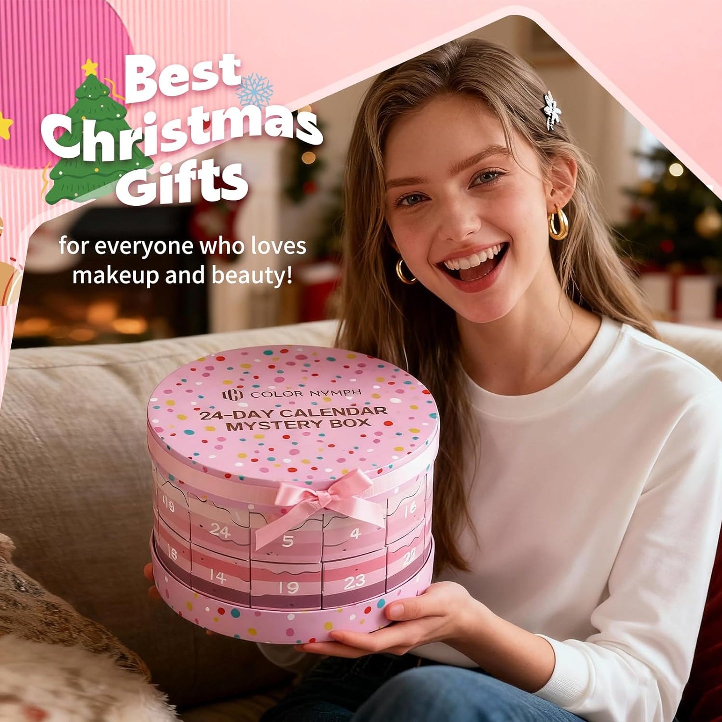 Color Nymph Makeup Advent Calendar 2025, 24 Days Advent Calendar Mystery Box for Christmas, Makeup Gift Sets - Xmas Beauty Countdown Calendar Cosmetics Kit for Women Girls Teens Daughters #Pink