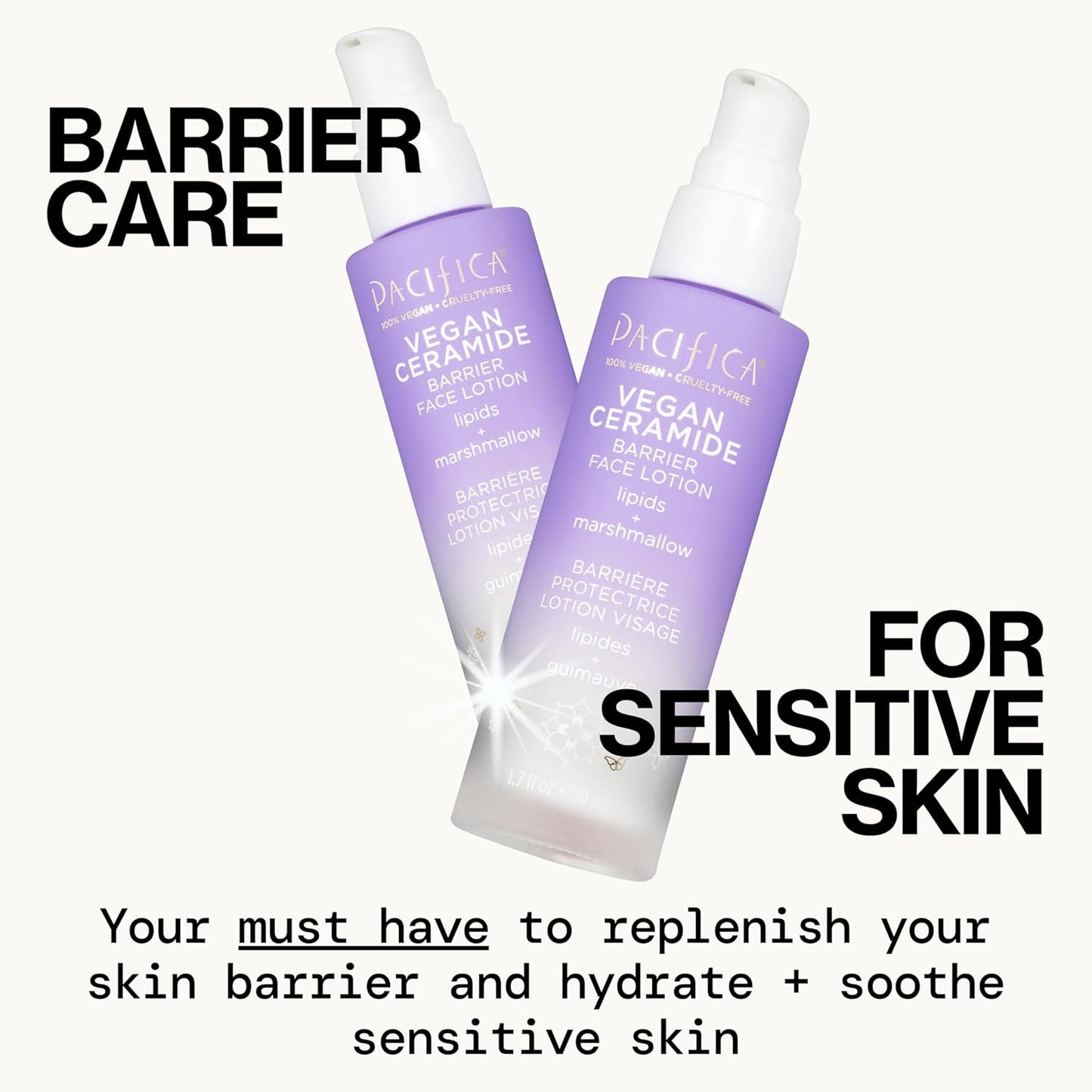 Pacifica Face Moisturizer - Vegan Ceramide Barrier Repair Face Lotion, Hydrating, For Dry Skin, Dermatologist Tested, Safe for Sensitive Skin, Fragrance Free, Vegan + Cruelty Free