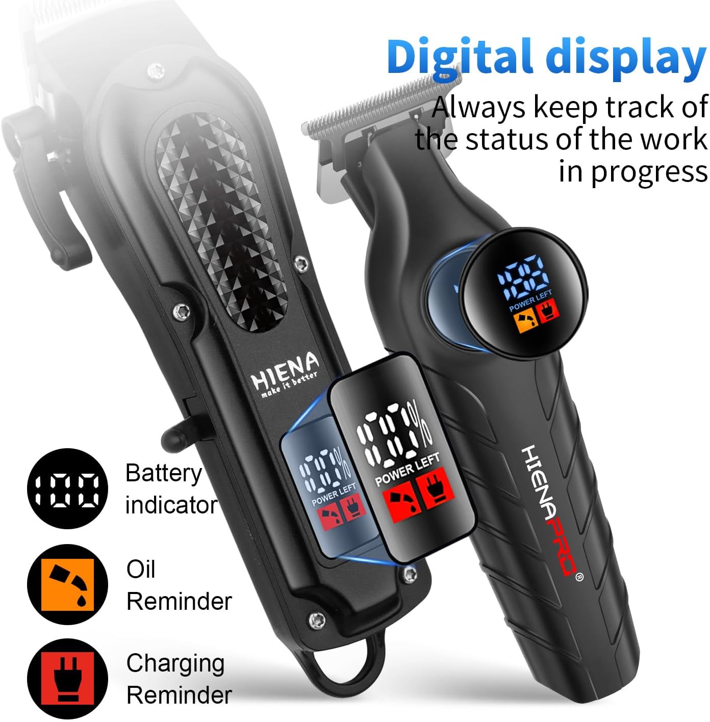 HIENA PRO Professional Cordless Hair Clippers for Men, Beard Trimmer & Elecatric Shaver & Nose Hair Trimmer Set, Rechargeable Barber Hair Cutting Grooming Kit