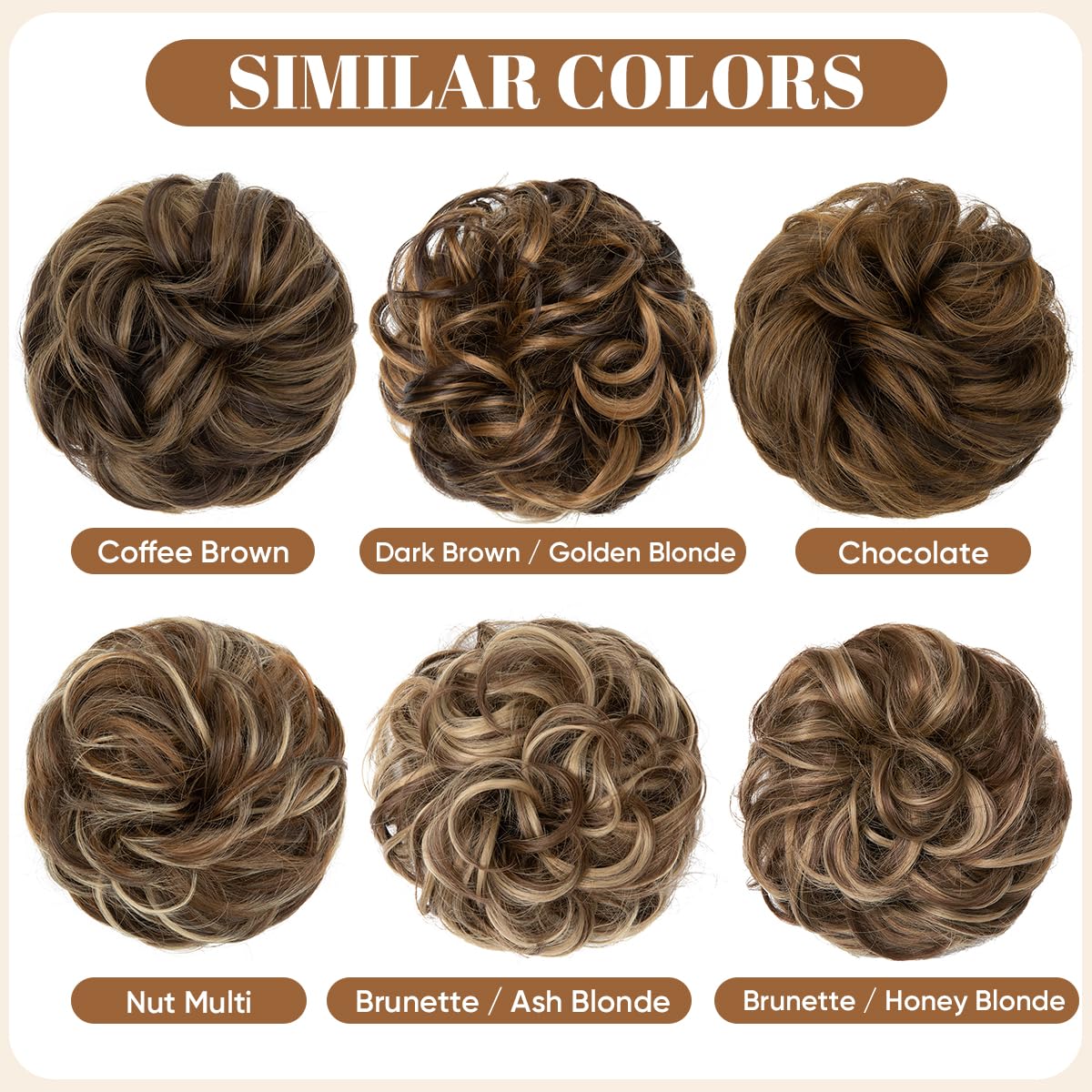 CJL HAIR Large Messy Bun Hair Piece Wavy Curly Scrunchies Synthetic Chignon Ponytail Hair Extensions Thick Updo Hairpieces for Women Brunette/Ash Blonde