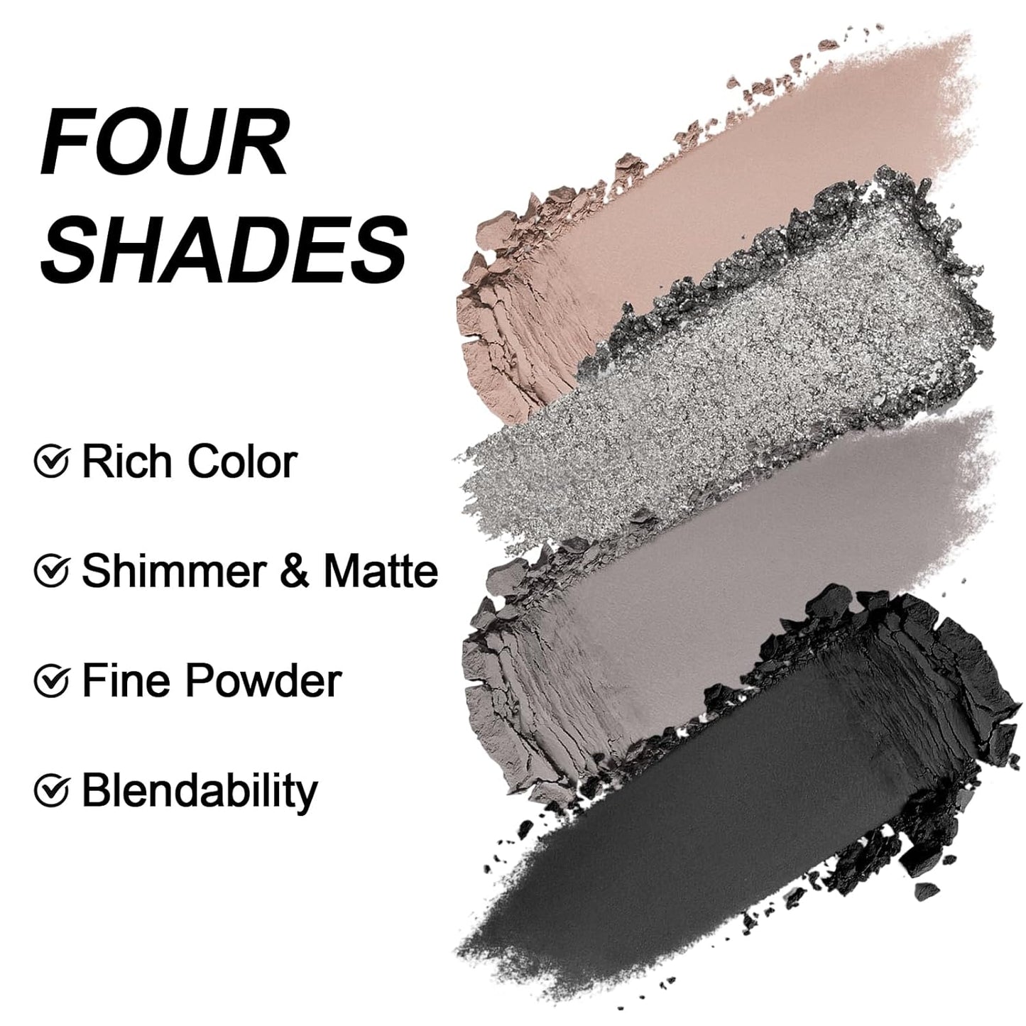 Erinde 4 Colors Eyeshadow Palette Eye Shadow Makeup, Matte Shimmer Metallic Taupe Gray Black Sliver Smokey Eyeshadow, Long Wearing, Velvety Pigmented Blendable, Quad Eye Shadow Palette, 01