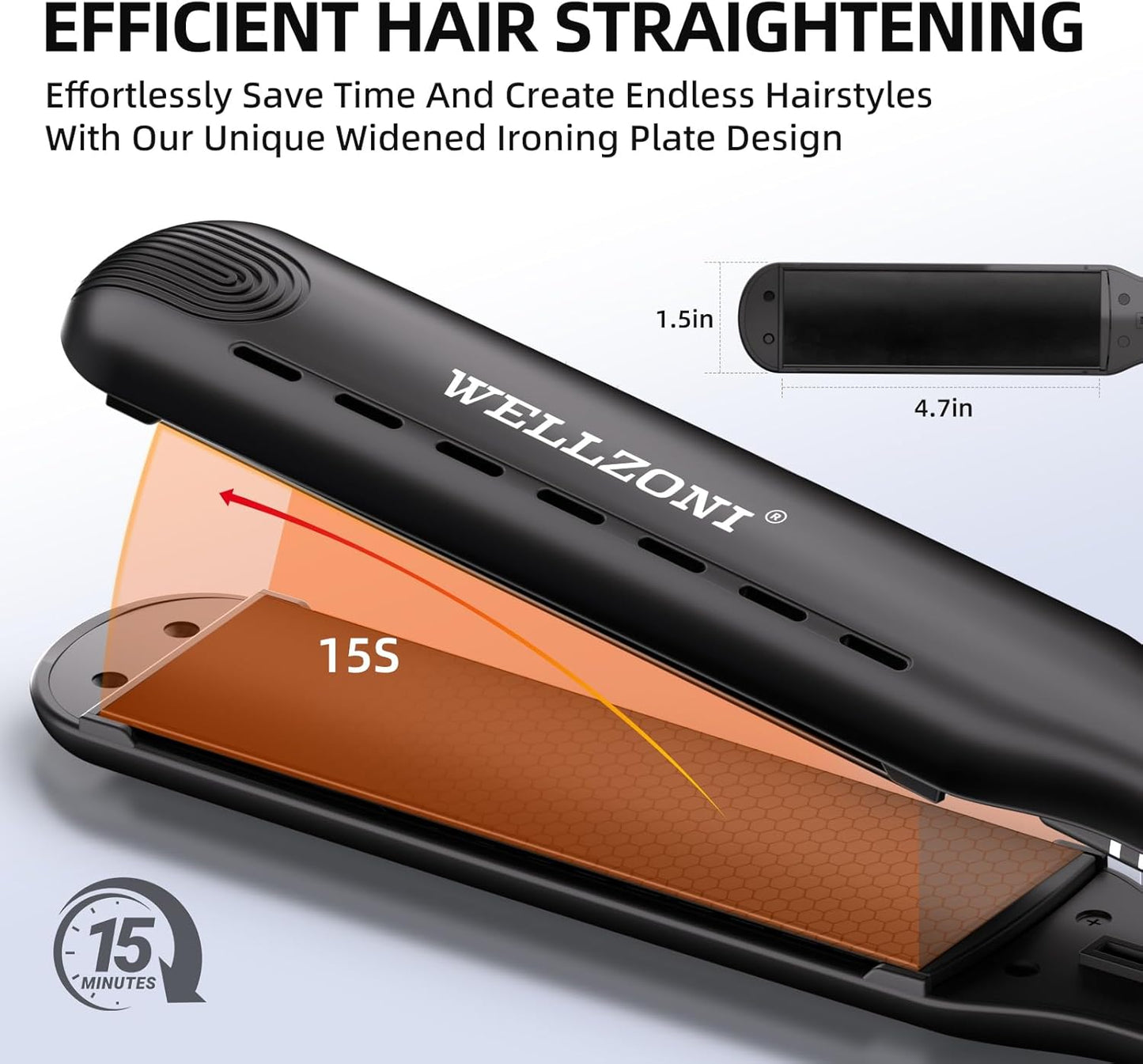 Flat Iron Hair Straightener 1.5 Inch - for Black Thick Hair, Anti Static Frizz Free, 250-480°F Adjustable Temp, Dual Voltage Travel Friendly