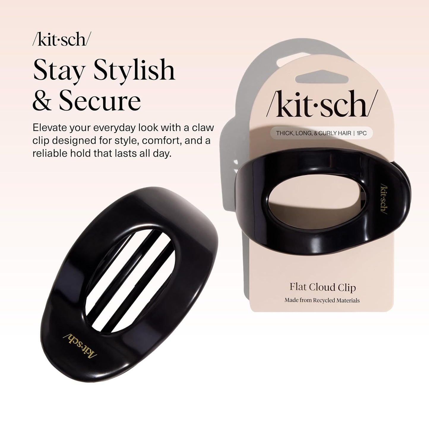 Kitsch Large Flat Claw Clips for Women - Stylish Flat Hair Clips, Strong Hold for Thick & Fine Hair | Non-Slip for Secure, Comfortable All-Day Wear | Ideal Gifts for Women - Black