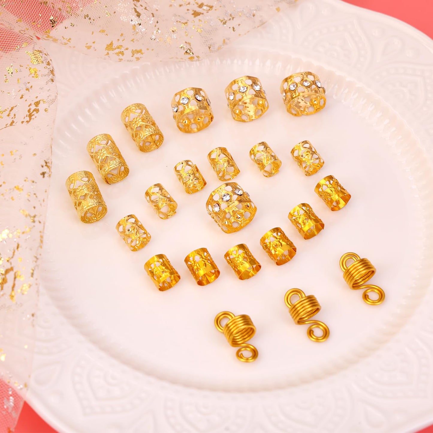 Leeven 173 Pcs Crystal Loc Dreadlocks Jewelry Gold Hair Jewelry for Braids Locs Jewelry for Hair Dreadlock, Locs Charms for Women, Crown Pearls Hair Rings Dreadlocks Hair Cuffs for Women Girls