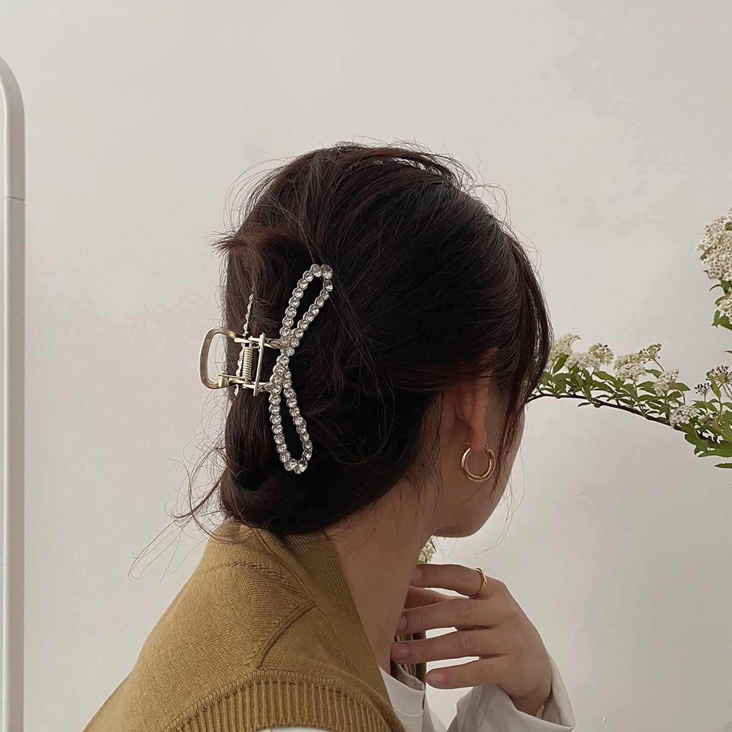 Metal Hair Clips Imitation Pearl Rhinestone Non Slip Hair Claw Clamps Barrettes Decorations for Thin Thick Hair, Crystal Bow Hairpin for Women Girls (2 Pack)