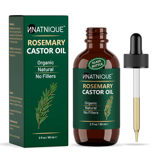 Natnique Rosemary Castor Oil – 100% Pure Cold-Pressed Organic Hair Growth Oil, Hexane-Free Scalp Serum & Moisturizing Treatment for Dry Scalp, Fuller Hair, Stronger Roots & Natural Care – 2oz