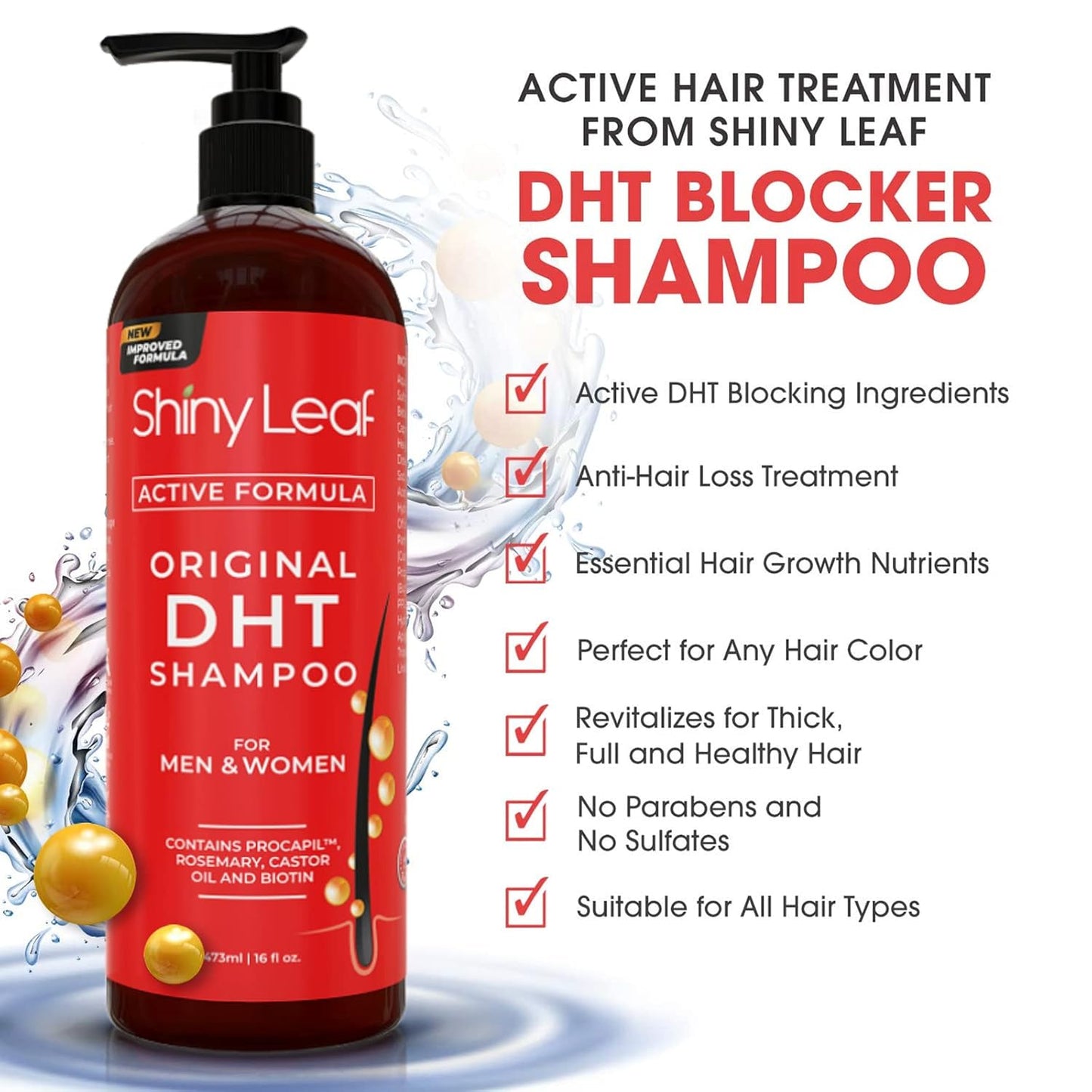 DHT Blocker Shampoo and Conditioner - For Women And Men, Made In USA, Anti-Hair Loss Treatment, With Biotin, Castor Oil, Rosemary Oil and Procapil, For Thinning Hair And Hair Loss
