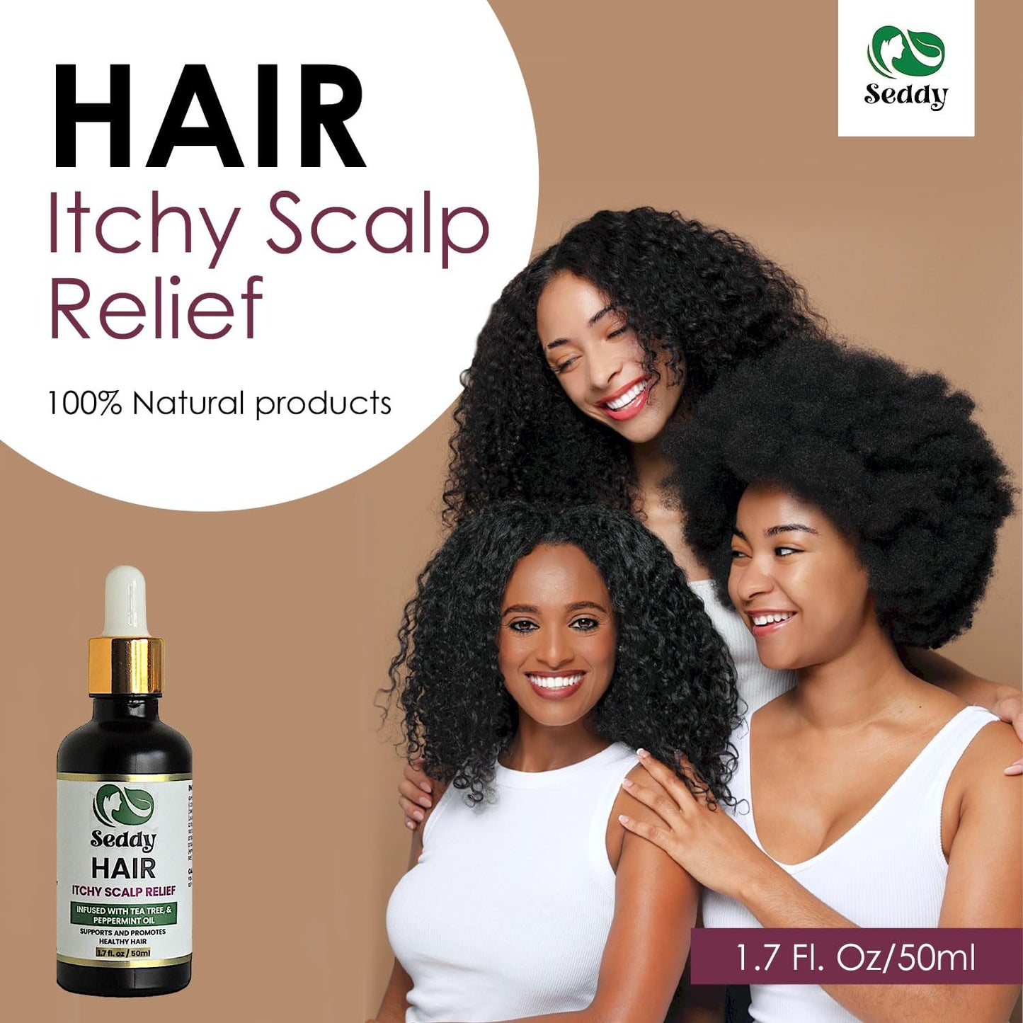 Seddy Itchy Scalp Relief Hair Oil - Scalp Treatment Oil, Instant Soothe, Anti Dandruff with Tea Tree & Peppermint Oil - Relieve Itchy, Dry Scalp - All Hair Types -For Men, Women, & Kids -1.7 Fl. Oz