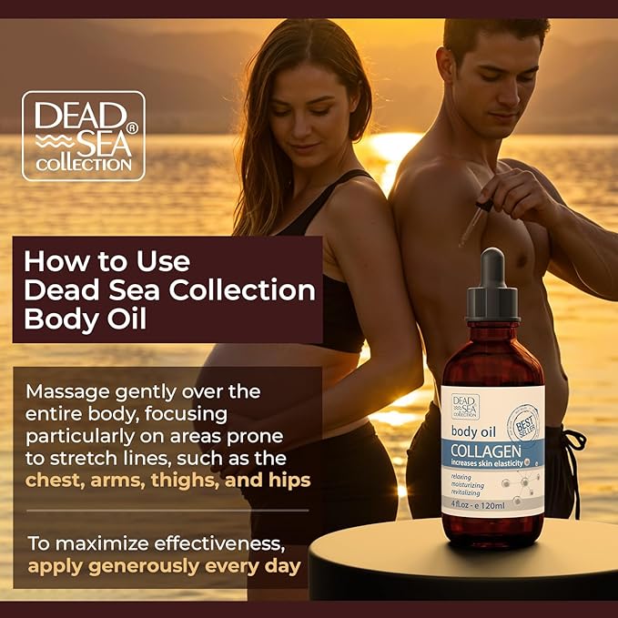 Dead Sea Collection Belly Oil for Pregnant Women - Moisturizing Body Oil with Collagen & Vitamin E - Strengthens Skin and Enhances Elasticity - Pack of 2 (4 Fl. Oz Each)