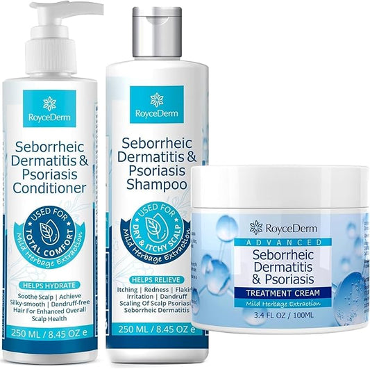 Seborrheic Dermatitis & Psoriasis Cream, Shampoo and Conditioner Set - Scalp Therapy System for Folliculitis, Psoriasis, Dandruff, Dry Scalp - Scalp Treatment to Relieve Itching, Flaking, Irritation