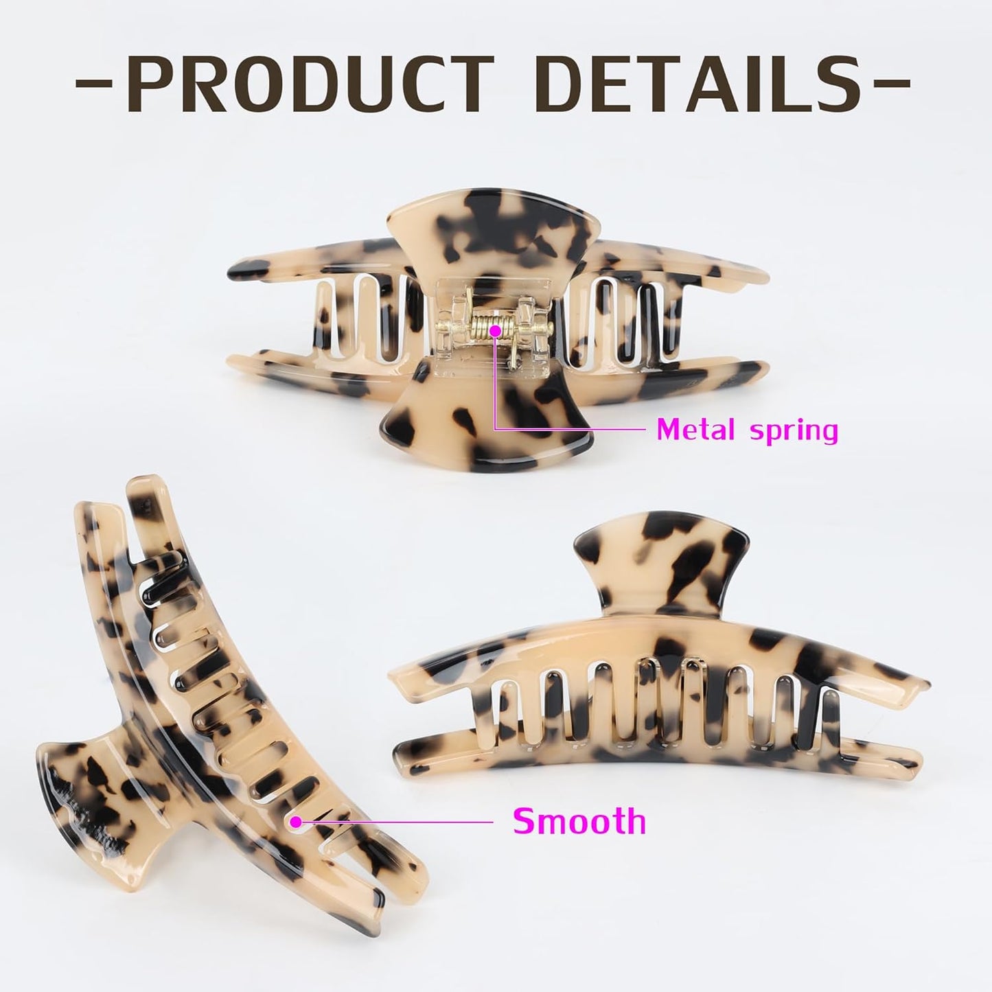 FAELBATY Big Hair Claw Clips Banana Claw Clip 4.5" Big Claw Clip for Thin Medium Volume Hair Tortoise Barrettes Celluloid French Butterfly Jaw Clips Hair Accessories for Women Girls (Leopard)