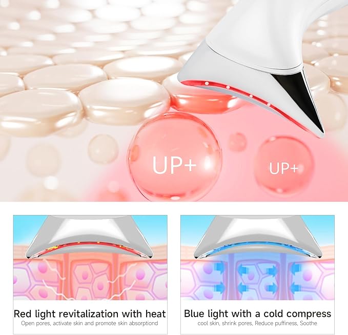 Ms.W Red Light Neck Face Massager, Facial Massager with Hot & Cold Modes for Skin Care, Vibration for Skin Tightening and Rejuvenation（White）