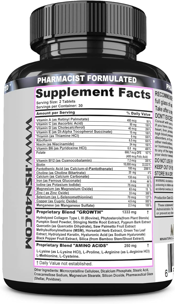 HSN 40 Hair Skin and Nails Growth Vitamins for Women. Biotin 10000 mcg, Keratin, Collagen, for Thicker, Stronger Hair. Tight, Smooth and Soft Skin. Healthy Nails.