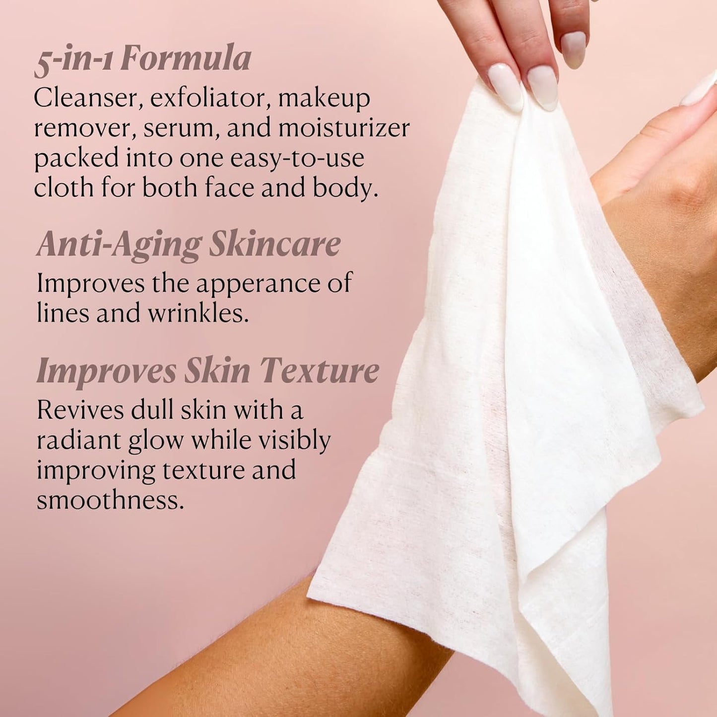 Nakery Makeup Remover Wipes for Face, 5-in-1 Infused Cleansing Towelettes, Gentle Exfoliating Wipe for Women, Eye Makeup Eraser for Sensitive Skin, Anti Aging Skincare, Hydrating Formula