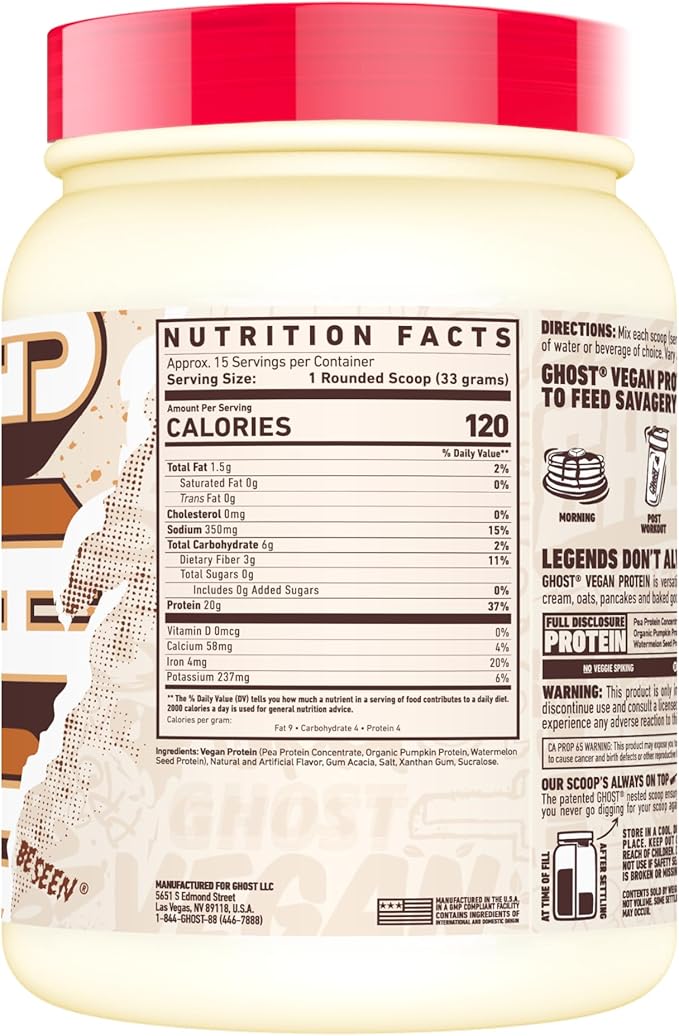 GHOST Vegan Protein Powder, Pumpkin Spice Cake 1LB Tub, 20G of