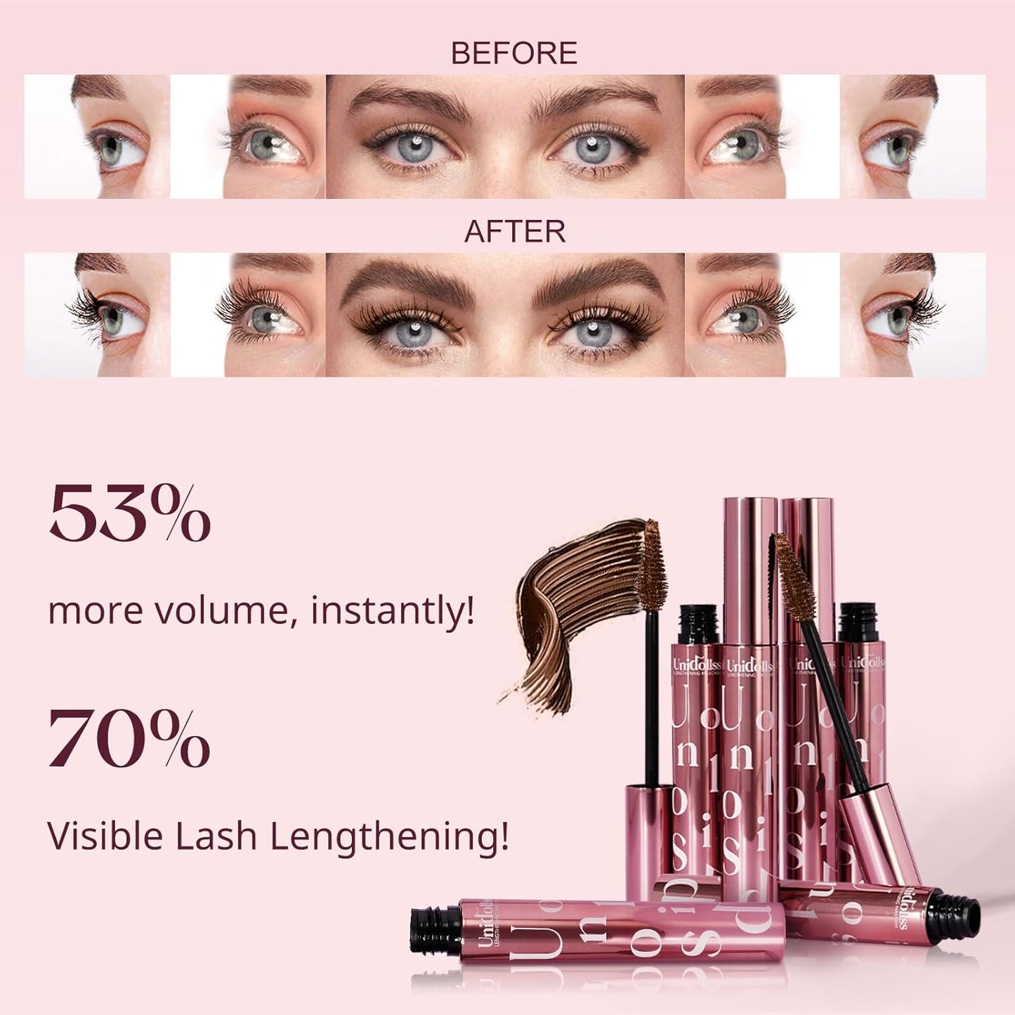 Unidollss Tubing Mascara Brown 2Pcs | Volume & Lengthening Lash Extension Effect, No Clumping, Smudge Proof,Long Lasting, Washable & Cruelty Free for Sensitive Eyes, Gluten Free for 30+ Women