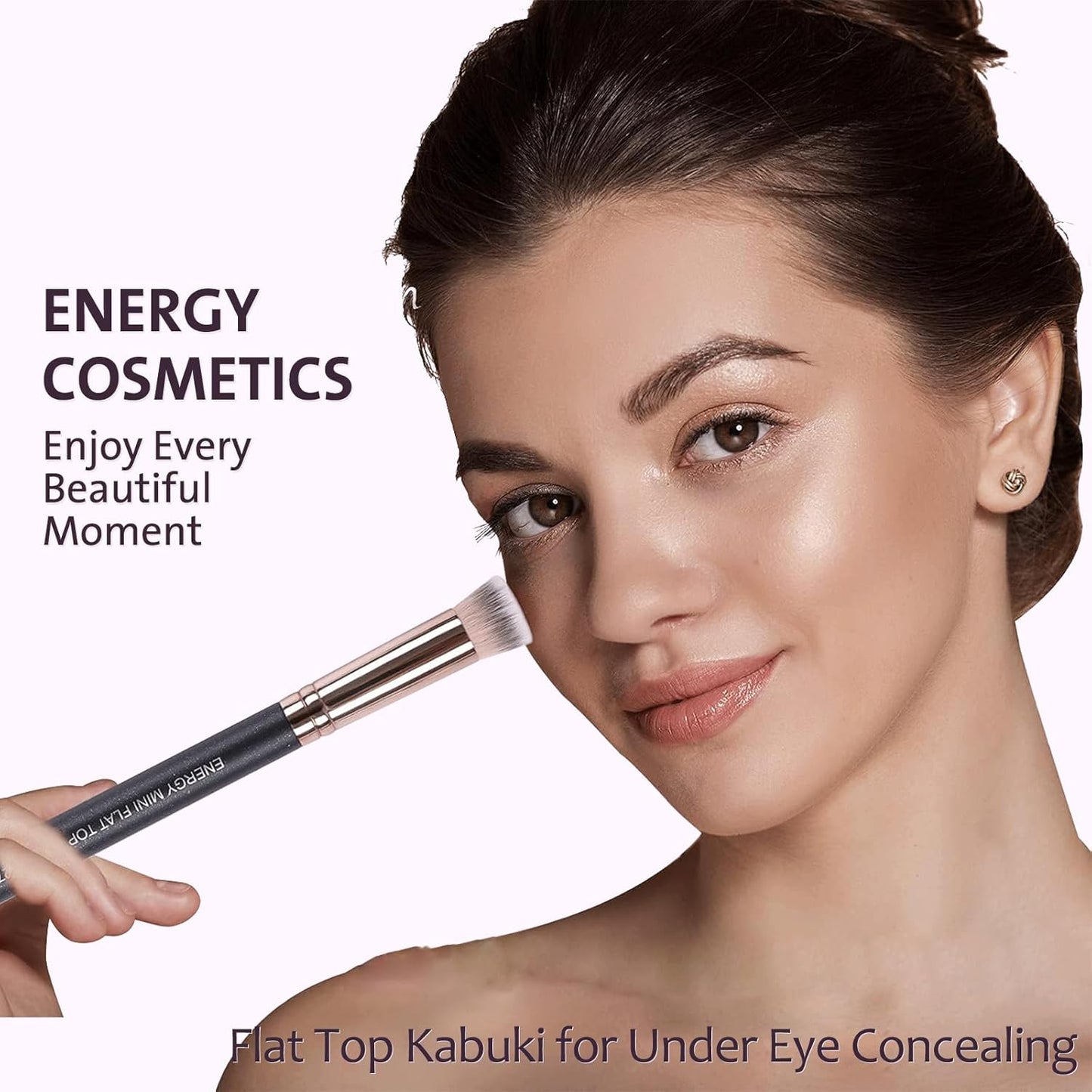 ENERGY Small Foundation Brush for Concealer Makeup Flat Top Concealer Brush Under Eye for Liquid Cream Powder Blending,Buffing Vegan Synthetic Bristles Face Makeup Applicator