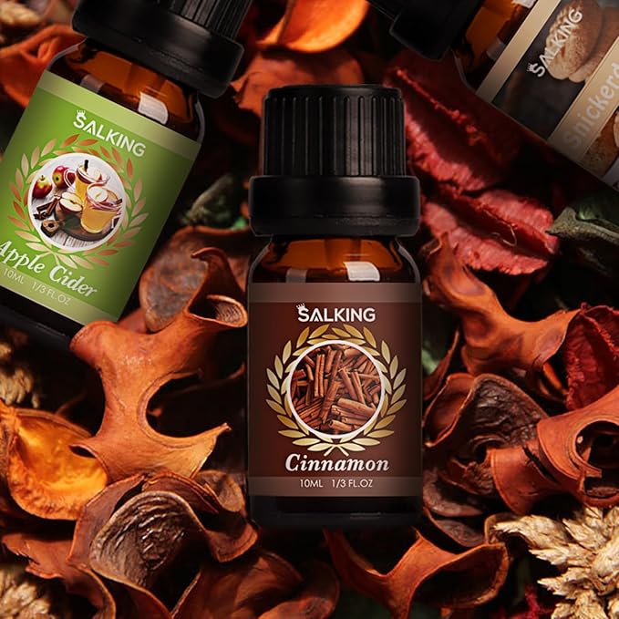 SALKING Autumn Fragrance Oils, Premium Fall Essential Oils for Diffuser, Scented Oils Gift Set for Soap Candle Making Scents - Cinnamon, Pumpkin Spice, Apple Cider, Vanilla, Forest Pine, Snickerdoodle
