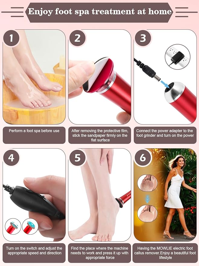 Electric Foot Callus Remover,Foot Scrubber & Callus Remover for Feet Foot Spa Pedicure Tool with 60 Grinding Discs Professional Electric Foot File Ideal for Nurses Teachers Workers