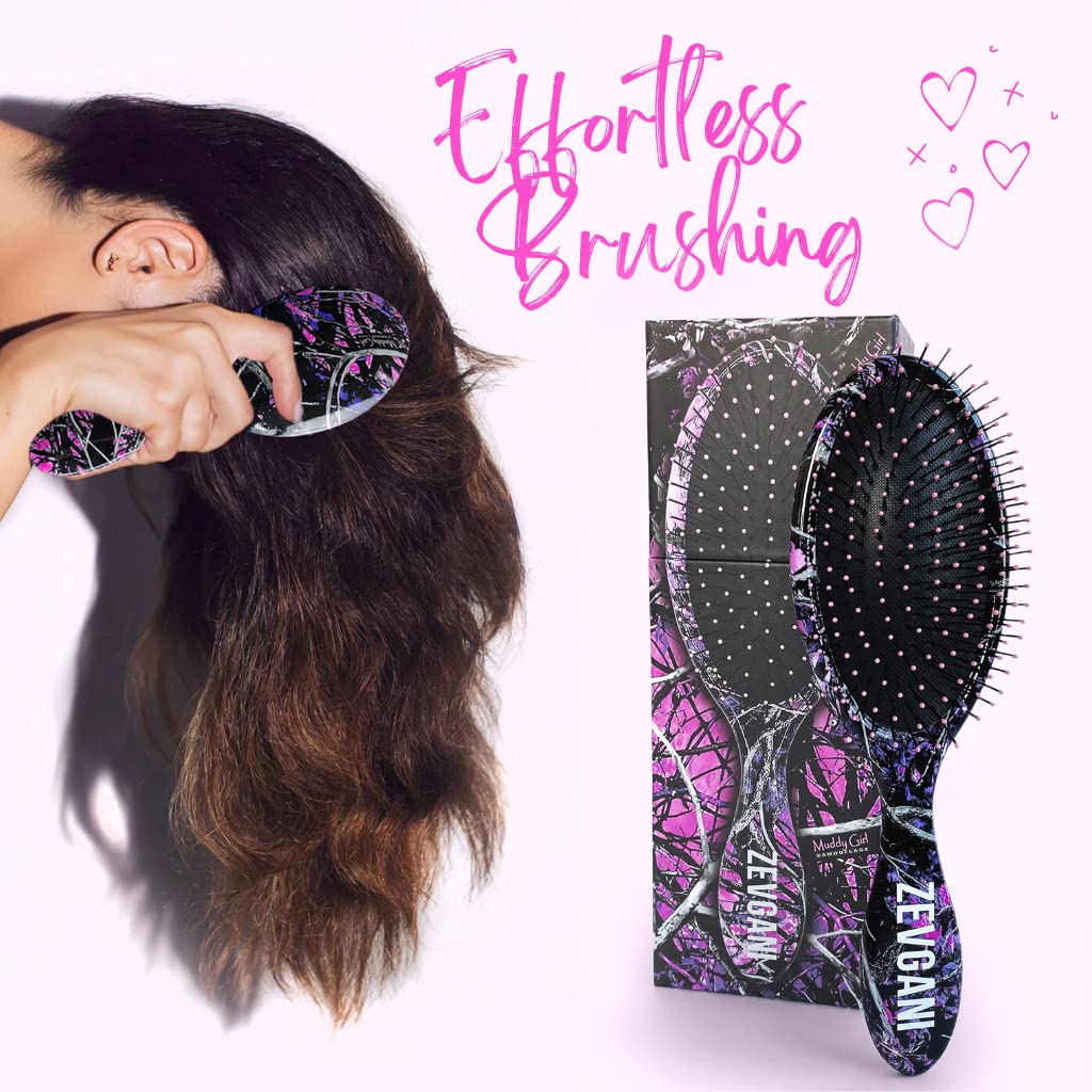 ZEVGANI Detangling Brush Ultra-Soft Bristles for Women & Kids Hair Detangler Smoothing Brush for Thick Curly Thin Long Short Wet or Dry Hair, MuddyGirl (Pink-Purple-Black)