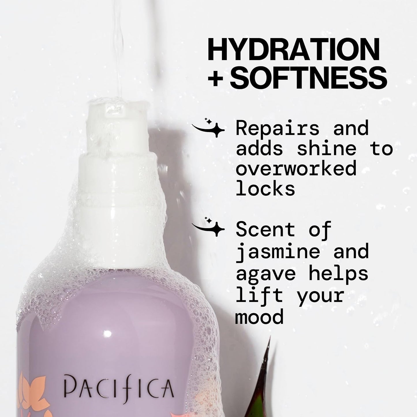 Pacifica Jasmine Agave Strength & Shine Foaming Shampoo – Repairing Foam Shampoo for Dry, Damaged or Bleached Hair, Deep Clean & Glossy Finish, Clean Beauty Vegan & Cruelty-Free Dermatologist Tested