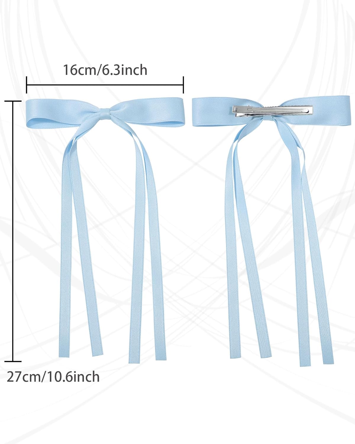 6Pcs Tassel Ribbon Hair Accessories for Women and Girls - Bowknot Clips with Long Tails in Assorted Colors (Blue/Pink/White/Beige/Purple/Red)