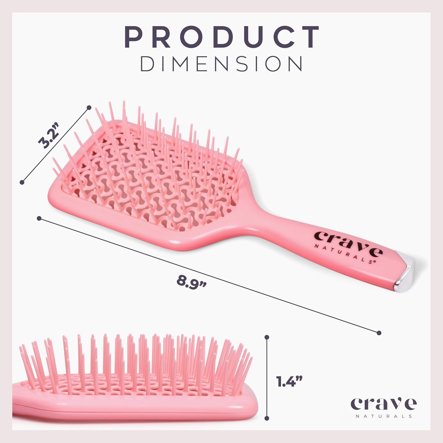 Crave Naturals Detangling Hair Brush - Vented Cushion Curly Hair Brush with Gentle Bristles for Wet or Dry Hair - Lightweight Wet Brush for Adults, Kids, and All Hair Types - 8.9x3.2x1.4-Inch (Pink)
