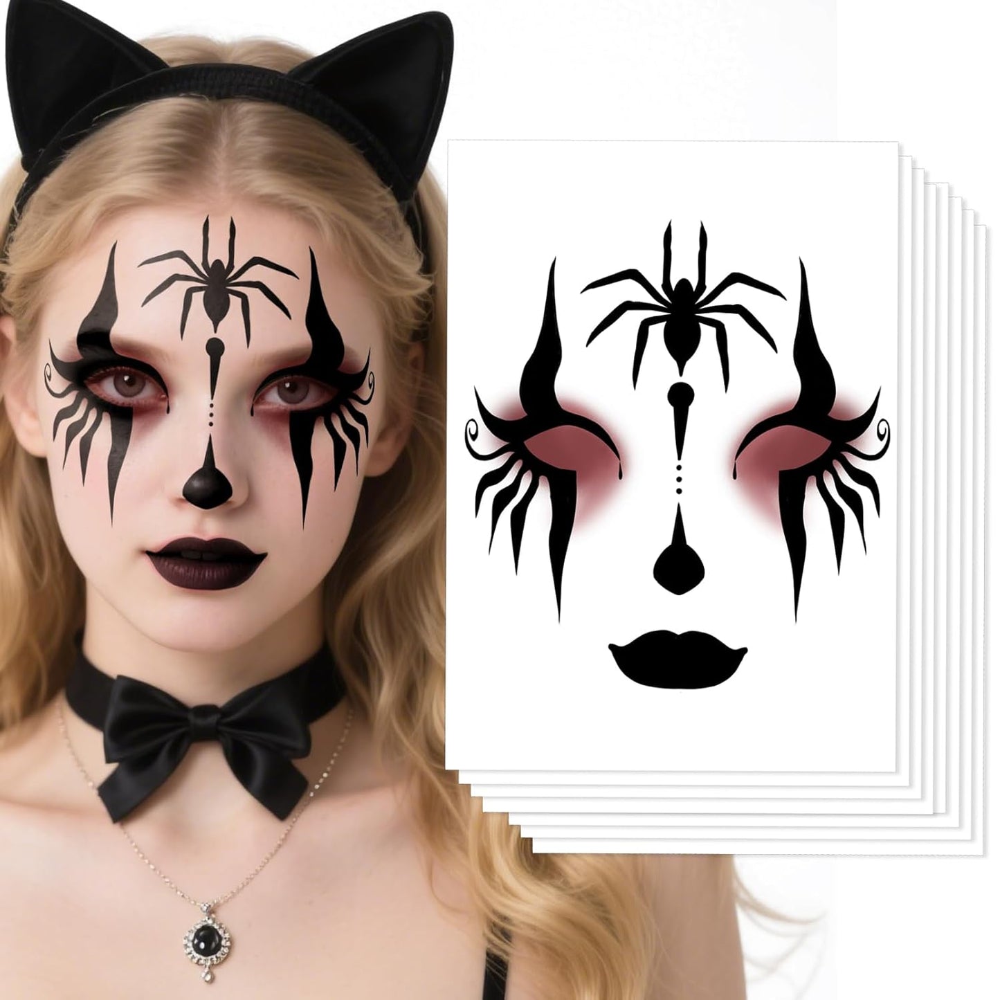 Halloween Spooky Face Tattoos, Spider Temporary Tattoo Stickers, Face Tattoo Decals,Temporary Makeup Stickers, Face Tattoo Sticker Art for Halloween Adults Costume Parties 8Pcs