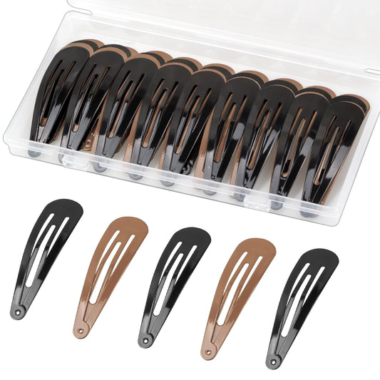 Gingbiss 40 Pieces Large Snap Hair Clips for Woman, 2.6 inch Metal Hair Barrettes with Storage Case for Women, Classic Hairpins Hair Accessories for Long Thick Hair (Black & Brown)