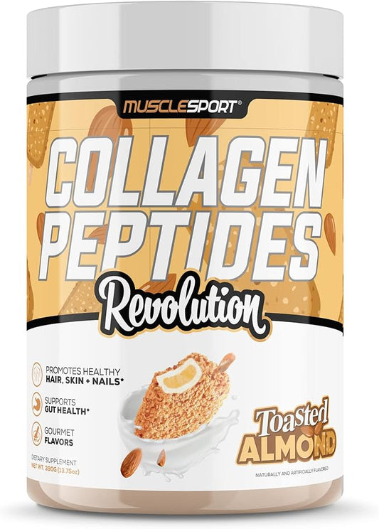 Musclesport Collagen Peptides - Hydrolyzed Grass Fed Collagen Powder Supplement - Promotes Healthy Hair, Skin, Nails, Joints - 30 Serving (Toasted Almond)