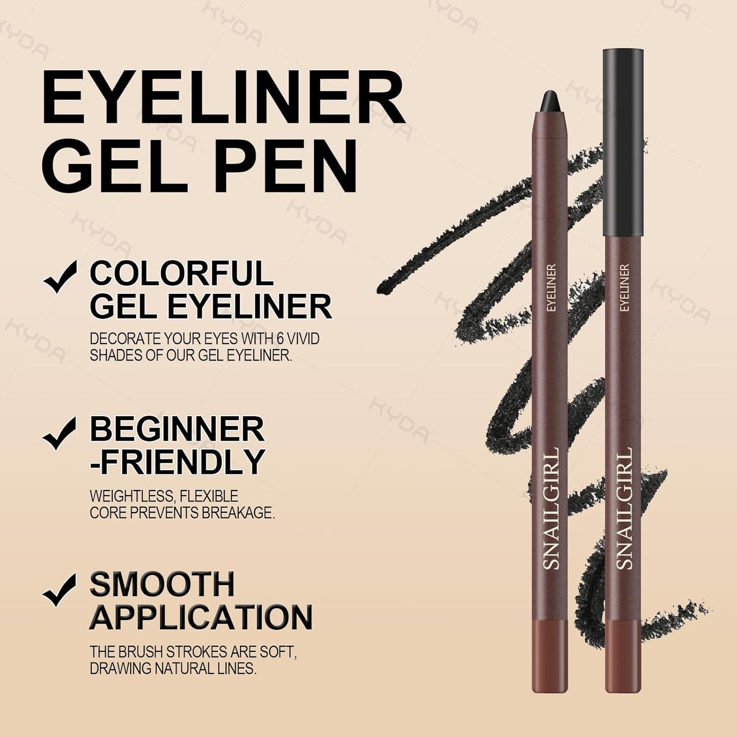 KYDA 2 Pcs Black Gel Eyeliner Pencil, Smooth Creamy Matte Gel Eyeliner with Sharpener, Multi-Use Sharpenable Eye Liner, Lasting Waterproof Smudge Proof, High Pigmented Waterline Eyes Makeup Pen