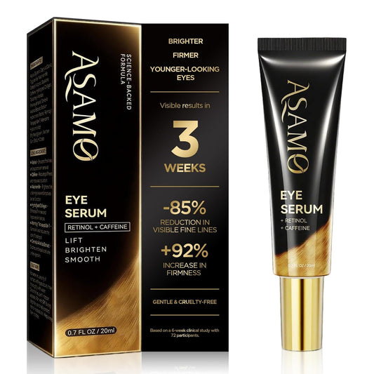 ASAMO Retinol&Caffeine eye serum, Fast Absorbing, Correction for Puffy Eye Bags Fine Lines Dark Circles Wrinkles, 48Hr Hydrating Under Eye Cream, 0.7fl.oz