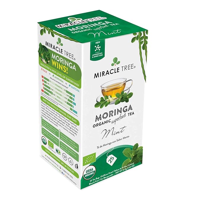 Miracle Tree - 3 Count of Organic Moringa Superfood Tea, 25 Individually Sealed Tea Bags, Mint (Keto, Detox, Energy/Immunity Booster, Vegan, Gluten-Free, Organic, Non-GMO, Caffeine-Free)